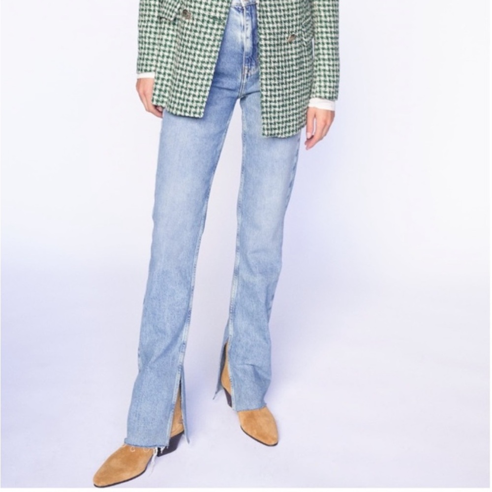 Zara Light Blue Flare split hem Jeans
